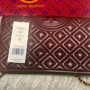 🔥🔥🔥Tory Burch Burgundy Quilted Fleming Crossbody purse